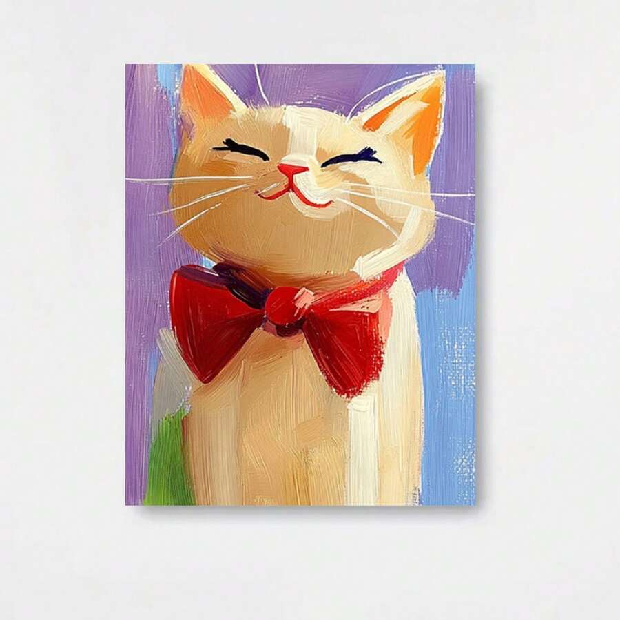 1 pieza de pintura de diamantes de gato pintada a mano, apta para - Arte de pared de gatito redondo sin marco para hacer tú mismo con colores vibrantes, hecho a mano, apto para sala de estar, dormitorio - Regalo para amantes de los gatos y decoración con temática de mascotas - Enmarcado - Ver 1