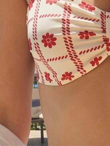 印花细肩带露背比基尼套装，度假海滩 - 杏色 - 查看 4