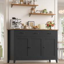 Sideboard, 120cm Wide Kitchen Cabinets With 3 Doors, 3 Drawers & 1 Adjustable Shelf - Black - View 7