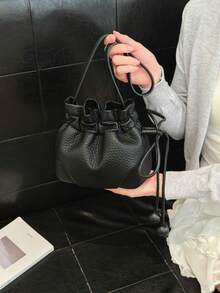 2026 New Arrival Bucket Bag, Large Capacity, Soft Leather, Elegant, Crossbody Shoulder Bag, Fashion Versatile Drawstring Bag For Women - Black - View 12