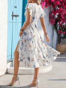 Women's Floral Printed Wrap Style Midi Dress Maxi Women Outfit - White 2 - View 8