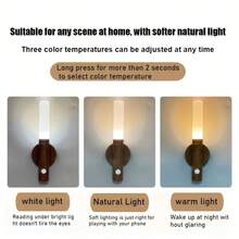 1 Lámpara de pared con sensor de movimiento, lámpara inteligente de madera imitación con luz nocturna infrarroja por movimiento, lámpara de pared LED recargable para pasillo, tipo de montaje magnético, para mesa o pared, luz de sensor interior, disponible en 3 temperaturas de color - Multicolor - Ver 8