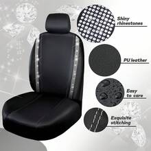 Non-Slip Rhinestone Car Seat Cover Set, Shiny Rhinestone Waterproof Faux Leather, With Zipper In The Back, Universal Car Glitter Crystal Sparkle Strip, Suitable For Cute Girls, Silver - One Size - View 10