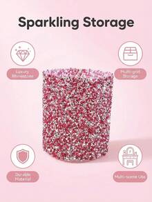Soporte para bolígrafo de arte de uñas con fragmentos de diamante, almacenamiento de herramientas de belleza de alta gama de gran capacidad, organizador multifuncional de brochas de maquillaje para tocador - Multicolor - Ver 3
