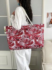 Summer Fresh Red Palm Leaf Tote Bag, Large Capacity Linen Rope Handbag, Beach Vacation Shoulder Bag, Commuting Crossbody Bag - Green - View 6