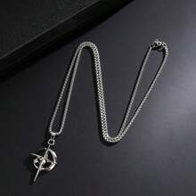 Collar con colgante de luna, estrella y cruz con circonita cúbica dorada para hombre, cadena de caja de acero inoxidable, joyería de moda punk de hip hop, regalo para él - Plateado - Ver 4