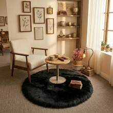 黑色仿羊毛圆形地毯，1件装，高端绒面材质，适用于卧室床边，柔软亲肤，也适用于客厅沙发、浴室或厨房家居装饰，卧室地毯，装饰地毯，小地毯，地毯，家居装饰，客厅地毯 - 彩色 - 查看 5