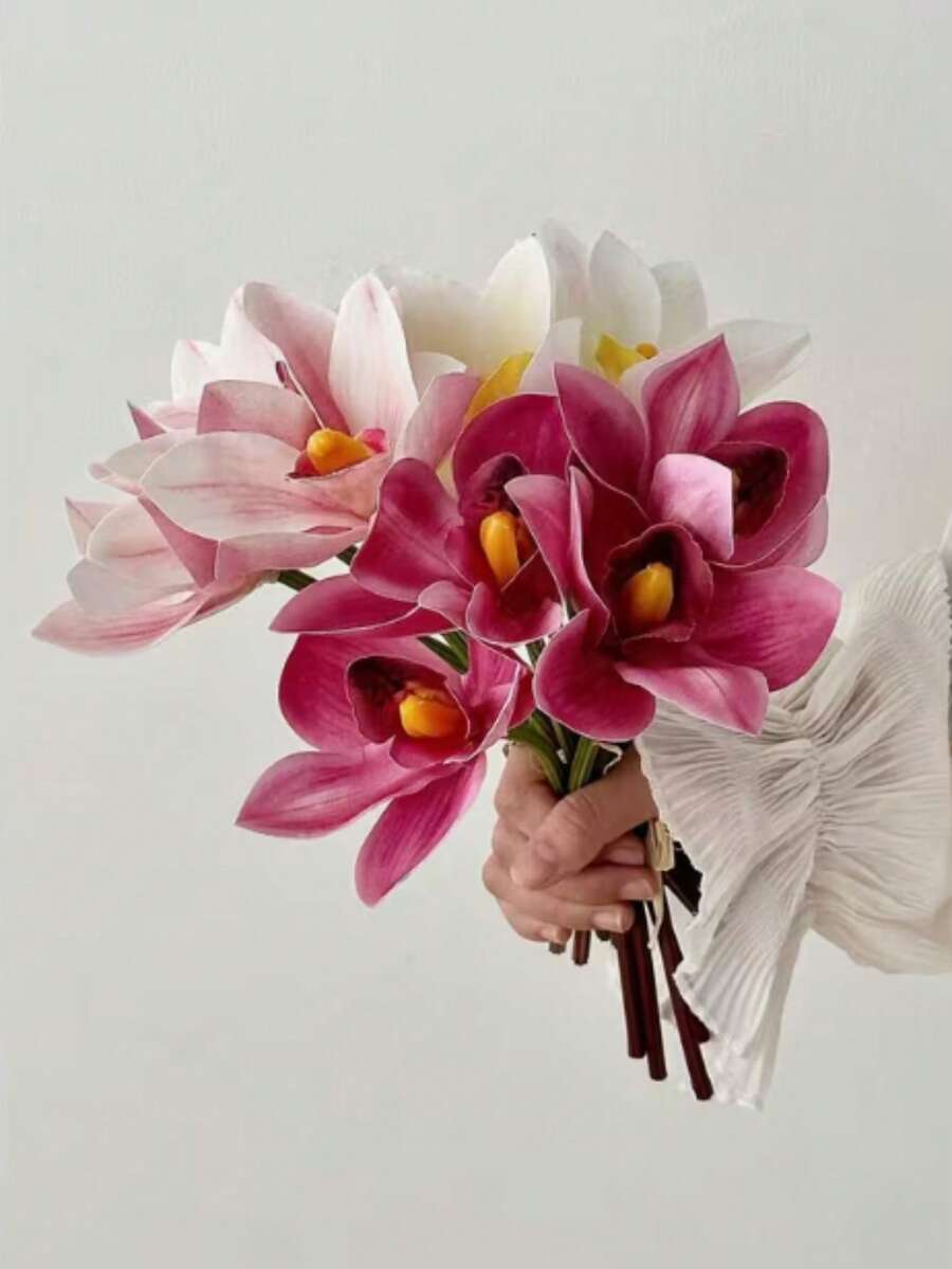 两束粉色大花，惠兰逼真仿真花，人造花，适用于户外婚礼场景搭建与装饰、家庭聚会、客厅餐桌装饰、情人节礼物、家居装饰、返校季房间装饰 - 彩色 - 查看 1