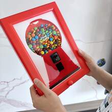 Dispensador de caramelos montado en la pared de color rojo, caja de caramelos con diseño de marco de fotos colgante, dispensador de caramelos, distribución rápida y conveniente de caramelos y frutos secos, también adecuado para rellenar golosinas para mascotas, decoraciones navideñas, regalos navideños - 1PC - Ver 5