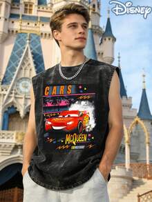 Camisetas sin mangas para hombre con licencia oficial de Disney, 100 % algodón, estampado Cars Race Ready, lavadas, 230 g, cuello redondo estilo retro vintage, ropa cómoda e informal. - Negro - Ver 3