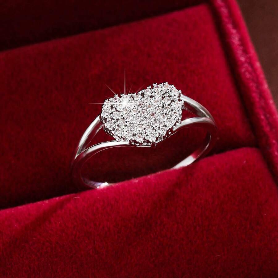 1pc Fashionable Heart-Shaped Design Cubic Zirconia Inlaid Women's Ring, Holiday Gift - Multicolor - View 1