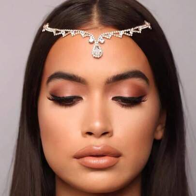 1pc European And American Style New Arrival Minimalist Water Drop Crystal Forehead Chain, Versatile Sweet Headpiece Accessory