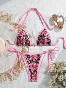 2026 Neuer sexy Damen Strandurlaub Bikini 2-teiliges Badeanzug Set, geeignet für Frühling, Sommer, Neujahr, Valentinstag, Thermalbad, Pool Dates, reizvoller Badeanzug - Korallenfarbene Grundlage mit Leopardenmuster - Übersicht 2