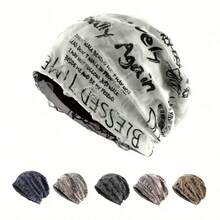 Outdoor Sports Knitted Hat Unisex Autumn Winter Beanie Letter Retro Brimless Hat Women Men Pullover Hat - 灰色 - 查看 2