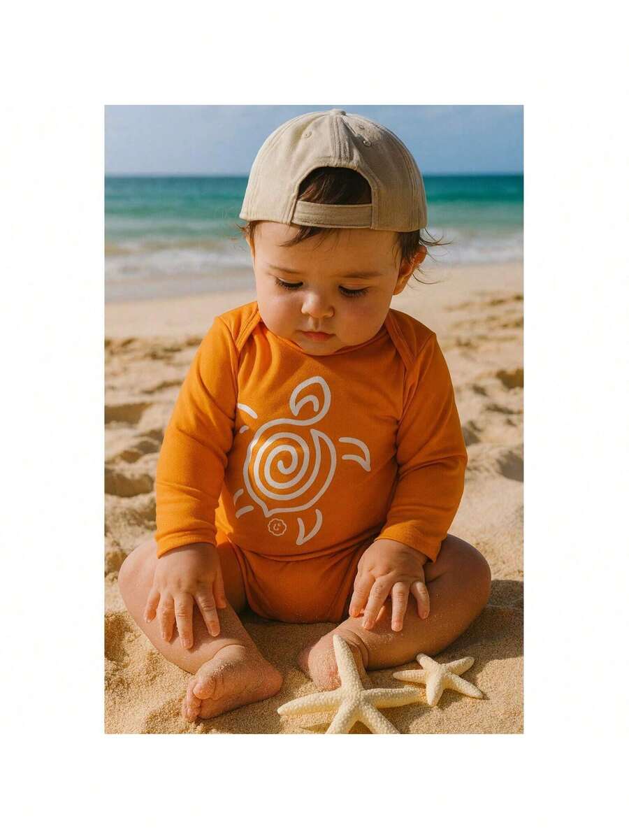 Baby Bodysuit With UV50+ Protection. - Orange - View 1