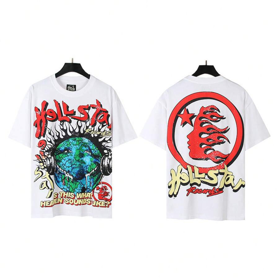HellST Vintage Streetwear T-Shirt, 100 Percent Cotton Casual Loose Top, Unisex Couple Matching Tee - A783白色 - 查看 1