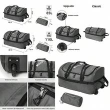 Rock Cloud - Bolsa de lona plegable con ruedas de 85 l con ruedas plegable de 26 pulgadas para viajes camping deportes Gris actualización 85L 26 in - Gris actualizacin - Ver 1