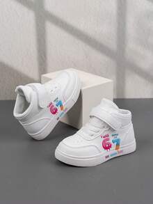 1 Pair Affordable & Fashionable Casual Sports Shoes For Kids, Durable Basketball Sneakers Suitable For Daily Wear, Outdoor Activities, Christmas Gift, Breathable Fabric, Flexible Sole, Children Athletic Shoes, Vacation Present, 2D Flat - White - View 4