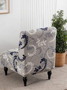 1pc Printed Stretch Full Cover Chair Slipcover, Suitable For Home, Balcony, Leisure Single Armless Sofa, Low Back Chair Cover - Grey - View 5