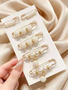6pcs Pearl Dress Clips, Women Waist Adjustable Brooches Pins For Pants Suits Clothes Suspender Waist Size Reduce Anti-Slip Decoration (No Card Paper) Dress Accessories Pin For Clothes Bag Charm School Office Accessories Shirts Jacket Jewelry Christmas Halloween Clothes Pin Funny Cute Teacher Gifts - Beige - View 7
