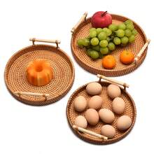 Creative Nordic Handmade Woven Rattan Snack Plate, Candy Nut Dried Fruit Tray, American Style Picnic Basket Bread Platter - View 8