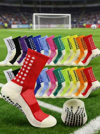 1/6/8/9 Pairs Football Socks For Men, Thick Short/Long Tube Socks, Non-Slip, Durable Sports Socks