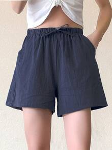 ITOOLIN Casual Linen Shorts Women Gym Workout Shorts Short Pants High Waisted Black Ladies Short Femme Women Shorts Sport Femme - 玫瑰粉 - 查看 3