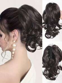 Elegant Claw Clip Ponytail - Short Curly Wavy Look, Synthetic Hair Extensions For Daily Chic, Easy-To Attach Hair Accessory For AlI Occasions - 黑棕色 - 查看 9