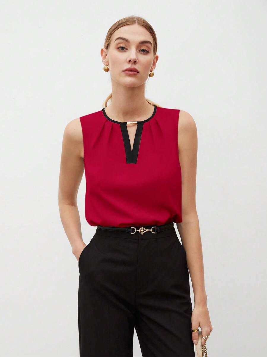 MARILYN MONNA New Elegant And Romantic Women's Blouse With A Chic Urban Style. Versatile For Office Wear, Suitable For Wedding Guests, Parties, Concerts, Brunch, Airport, And Everyday Fashion. Black Off-Shoulder Blouse. - 紅色 - 查看 1