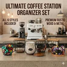 Rustic Farmhouse Coffee Bar Station Organizer Set, Vintage Metal Coffee Pod Holder & Storage Shelves For Counter, Kitchen Countertop Accessories, Cute Coffee Gifts - Multicolor - View 4