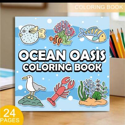 24 Pages (120gsm Thick Paper) Upgraded Luxury Edition Sea & Little Fish Coloring Book, Suitable For Adult Relaxation, Family Gathering And Holiday Decoration (Easter, Thanksgiving, Christmas, New Year, Valentine's Day), Mini Monochrome Adult Coloring Book, Creative Entertainment, Cute Design, Artistic Illustrations, High-Quality Smooth Paper, Mini Sketchbook, Hand-Drawn Patterns