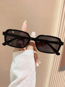 1 Pair Unisex Rectangular Fashion Glasses, Suitable For Outfits, Travel, Summer Accessories, Sports Style, Driving, Festivals, Beach, Electronic Music Festivals, Vacations, Family Outings, Golf, Hiking, Elegant Attire, Street Style Accessories, Vacation Atmosphere, Sports, Parties, Outdoor Activities, Street Style, Fishing, Providing Elegant Atmosphere For Daily And Party Occasions - Black - View 3