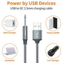 USB Charger Cord 2.5mm, (2-Pack 3ft) Replacement DC Charging Cable (Grey) - View 4