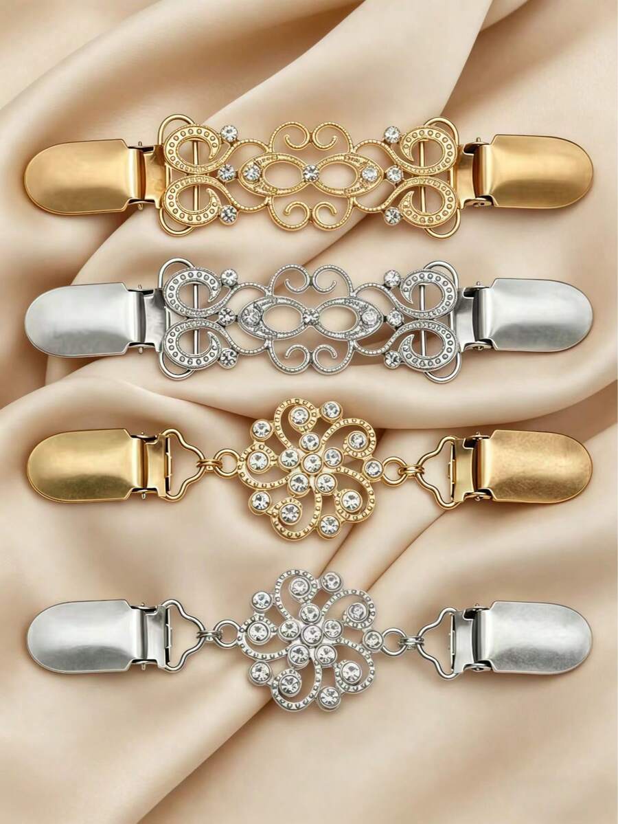 4 件时尚针织披肩夹、复古开衫夹、正装衬衫斗篷收紧夹、女士服装胸针、锌合金和巴西石（无盒）