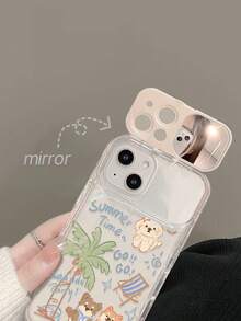 Dog 1pc Transparent TPU Dog & Palm Tree Painted Phone Case With Mirror Stand, Suitable For IPhone 11, 12, 13, 14, 12 Pro Max, 13 Pro Max, 14 Pro Max, 15, 15 Pro, 15 Pro Max, 16, 16 Pro, 16 Pro Max, 17, 17 Pro, 17 Pro Max - Multicolor - View 2