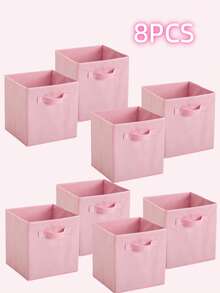 6pcs/3pcs/1pc Uncovered Square Storage Boxes, Foldable Fabric Organizer Bins For Home, Clothes & Household Items - Pink - View 19