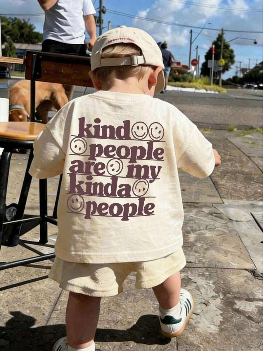 1pc Infant Boys' Creative Cartoon Graphic Letter Slogan Print Basic Round Neck Short Sleeve T-Shirt, Casual Fashion Baby Boy Clothes - Apricot - View 1