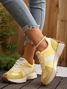 Zapatos cómodos para correr con cordones para mujeres - Ligeros, para todas las estaciones, suela de goma duradera y antideslizante - Amarillo - Ver 4