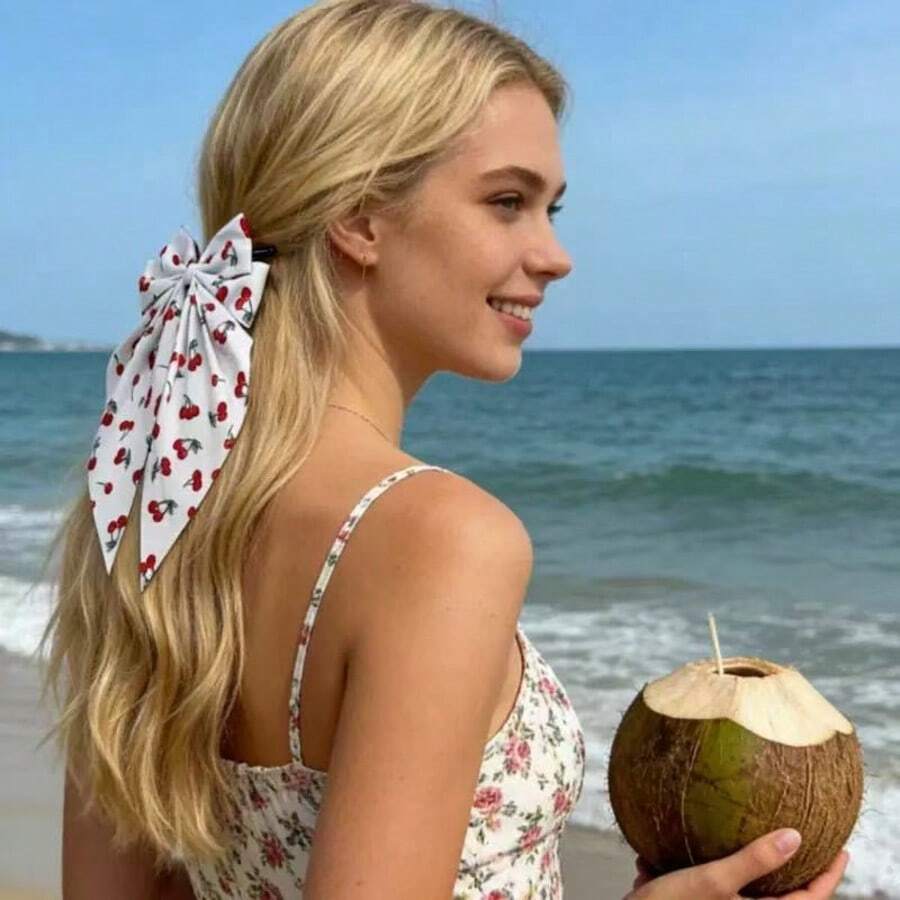 1个女士优雅樱桃、草莓、蓝莓蝴蝶结发夹，适合日常佩戴 - 彩色 - 查看 1