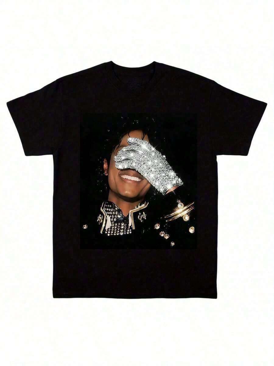 Jacksons Glove Graphic-Shirt Vintage 90s Tee Jacksons T-Shirt Unisex,2026 Jacksons King Of Pop Rap Style T Shirt - 黑色 - 查看 1