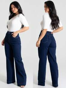 Sawary Jeans Women's Wide Leg Original Premium Sawary Jeans Wide Leg High Waist Hot Pants Sizes 36 To 48 - Màu xanh hải quân - Xem 2
