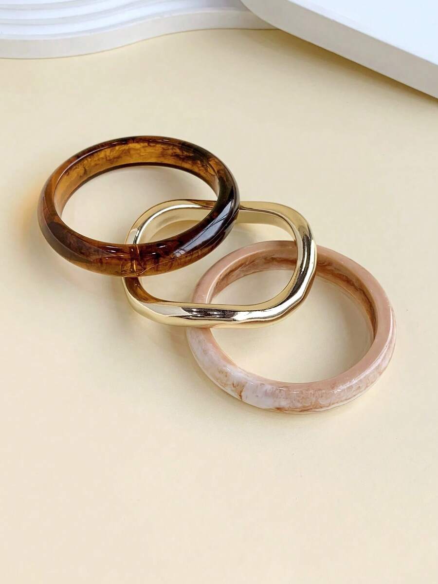 3件套优雅复古手镯，简约设计，适合日常佩戴，女士时尚饰品，亚克力材质，无镶嵌，适合全年日常及派对场合佩戴（最高品质产品）（请仔细核对尺寸是否适合您的手腕）