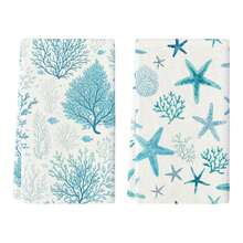 1pc Starfish & Coral Pattern Kitchen Towel/Dishcloth, Cute Style, Quick Drying, Super Absorbent Microfiber Material, Rectangular 40*60CM Digital Printed Pattern, Suitable For Home Kitchen Decor, Outdoor Party Decoration In Summer - Multicolor - View 11