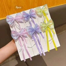 6pcs Colorful Bowknot Ribbon Hair Clips, Sweet Style Hair Accessories Suitable For Daily Use - Multicolor - View 10