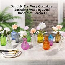 Set Of 24 Glass Vases, Small Flower Vases, Bulk Colored Single Vases, Rustic Decorative Vases Centerpieces, Vintage Glass Bottles Weddings, Home, Table Decoration 168T - 有色 - 查看 2