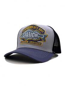 1pc Fishbone Embroidered Mesh Baseball Cap, Unisex Hip Hop Street Dance Cycling Sun Protection Adjustable Hat - Station Fish - View 17