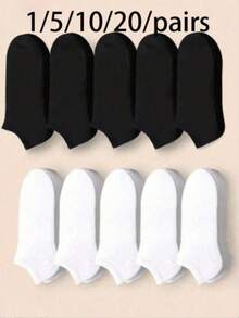 10 Pairs Men's Black & White Summer Invisible Short Socks, Minimalist & Practical - Black and White - View 4