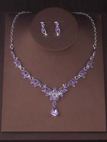 High End Bridal Jewelry Set For Women, Floral Rhinestone Water Drop Shape Necklace And Earrings Set, Stage Performance/Fancy Dress Accessory Necklace - Necklace+Earring Set - View 6