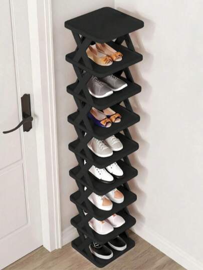 Kệ giày hẹp 2-9 tầng, giá để giày cải tiến, kệ giày đứng độc lập nhỏ gọn, kệ đựng giày tự lắp ráp tiết kiệm không gian, phù hợp cho lối vào và tủ quần áo, vừa với cỡ giày US 9-10, dễ lắp ráp, cấu trúc chắc chắn, màu đen trắng, trang trí nhà cửa, trang trí mùa thu.