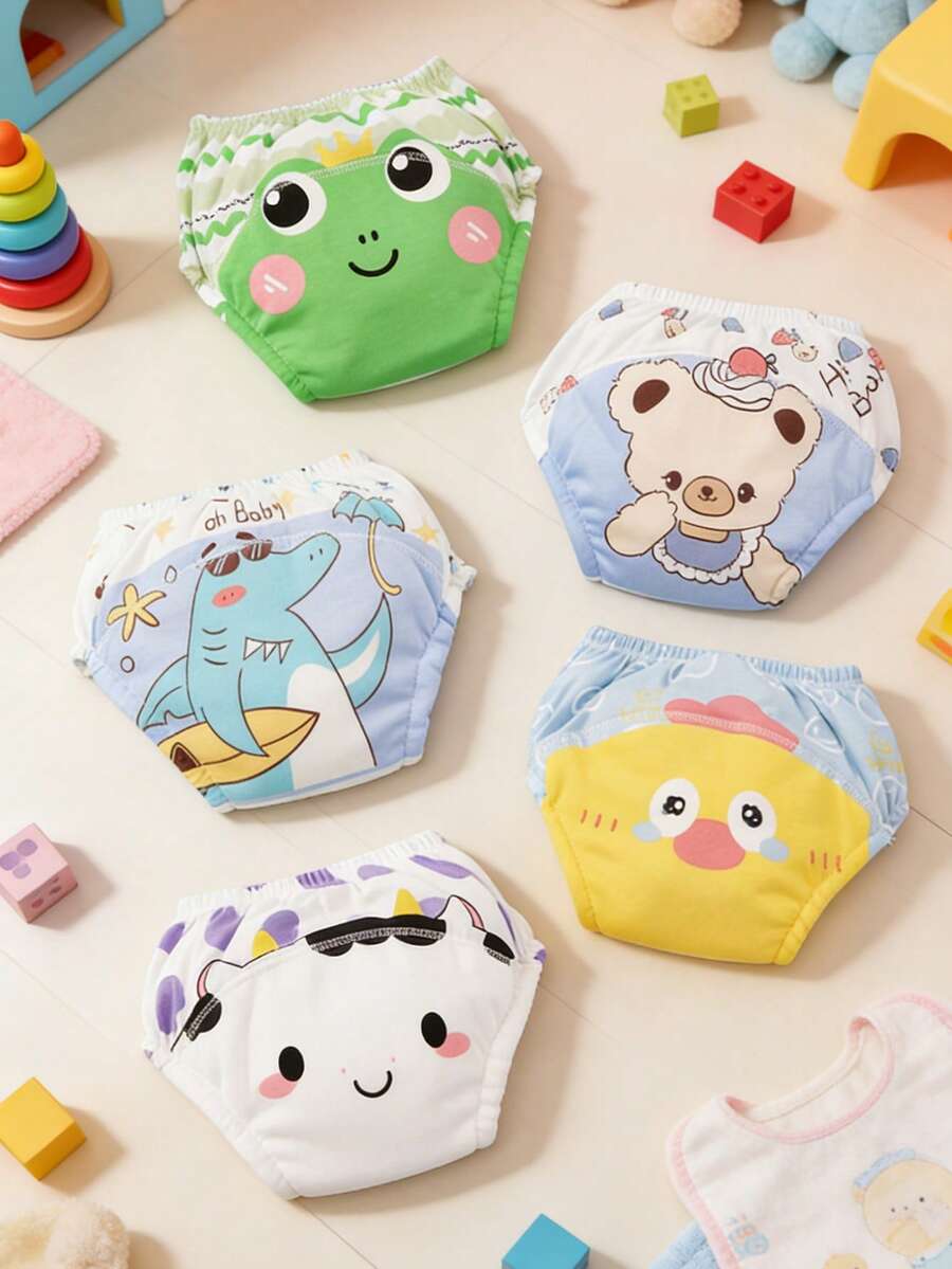 5pcs Children's Training Pants, Breathable Leak-Proof Baby Learning Pants, Washable Diapers, Infant Potty Training Pants, Newborn Training Pants, Reusable Baby Cloth Diapers, Suitable For Boys And Girls - Multicolor - View 1